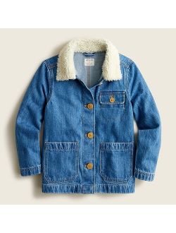 Girls' denim chore jacket with sherpa trim