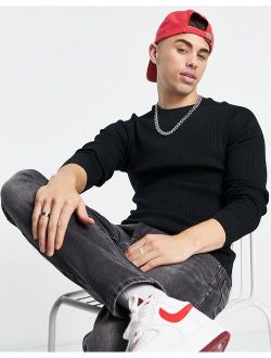 muscle fit knitted sweater in black