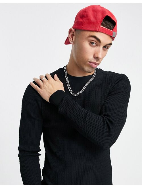 River Island muscle fit knitted sweater in black