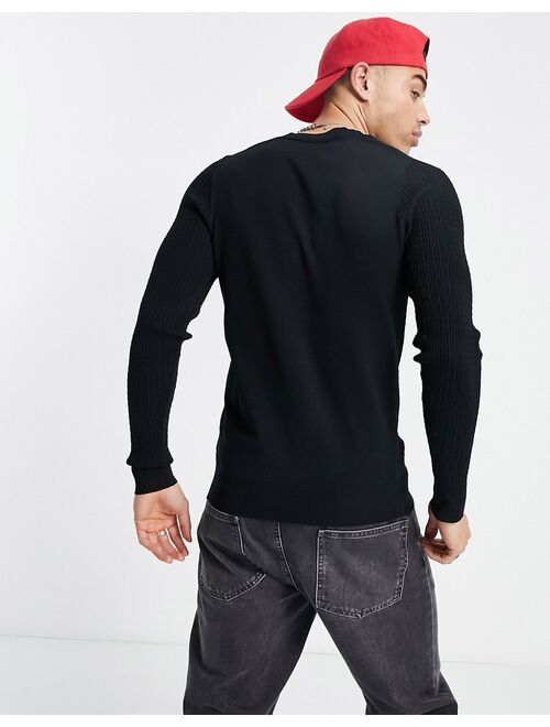 River Island muscle fit knitted sweater in black