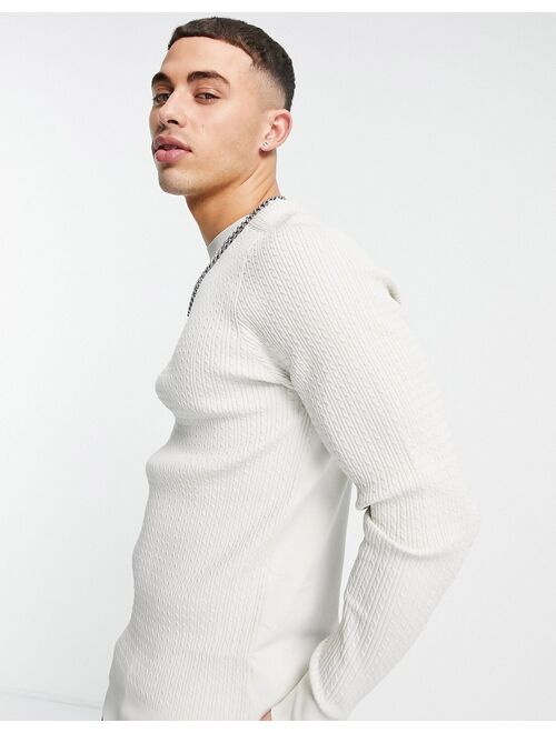 River Island muscle fit knitted sweater in stone