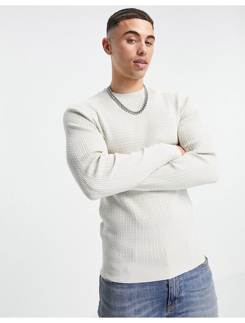 River Island muscle fit knitted sweater in stone