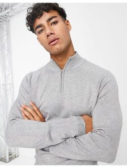 knit half zip sweater in gray