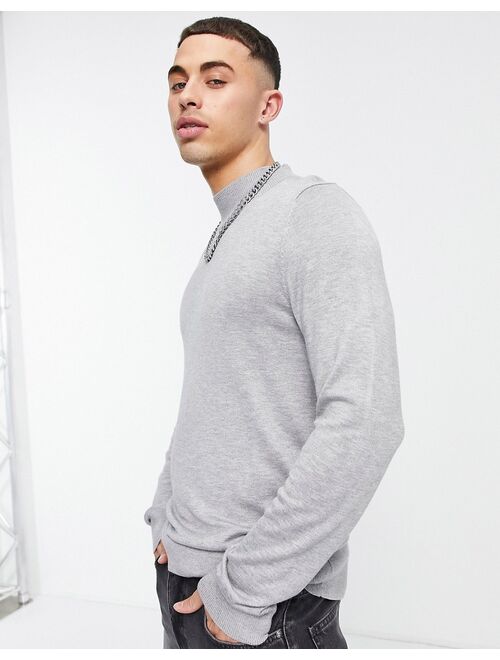 River Island roll neck knitted sweater in gray
