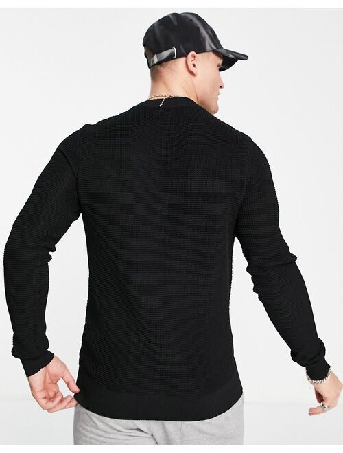 River Island knitted waffle sweater in black