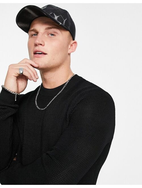 River Island knitted waffle sweater in black