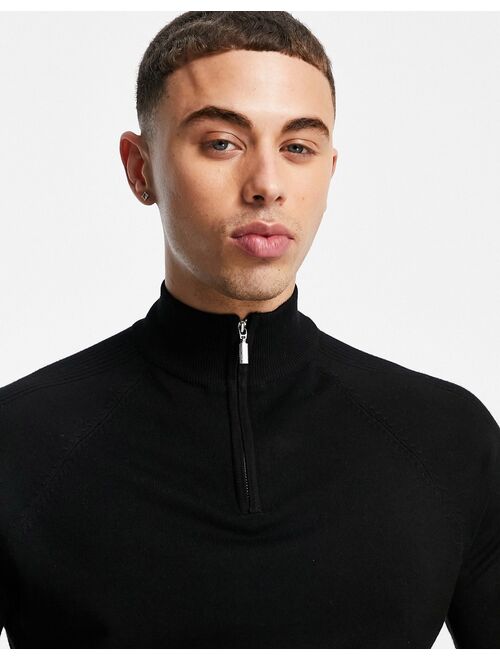 River Island knitted high neck half zip sweater in black