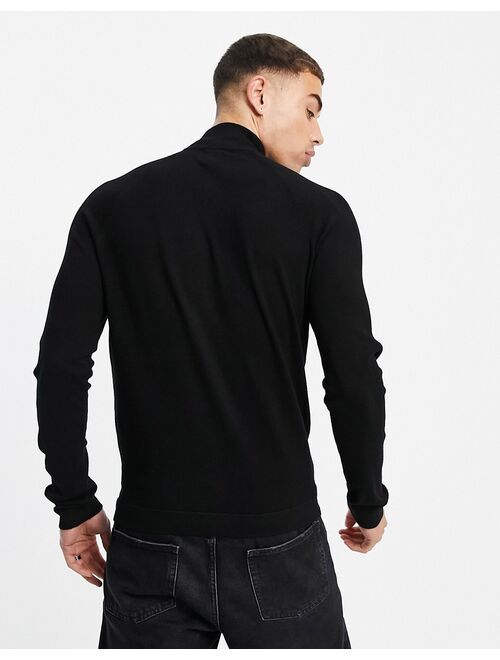 River Island knitted high neck half zip sweater in black