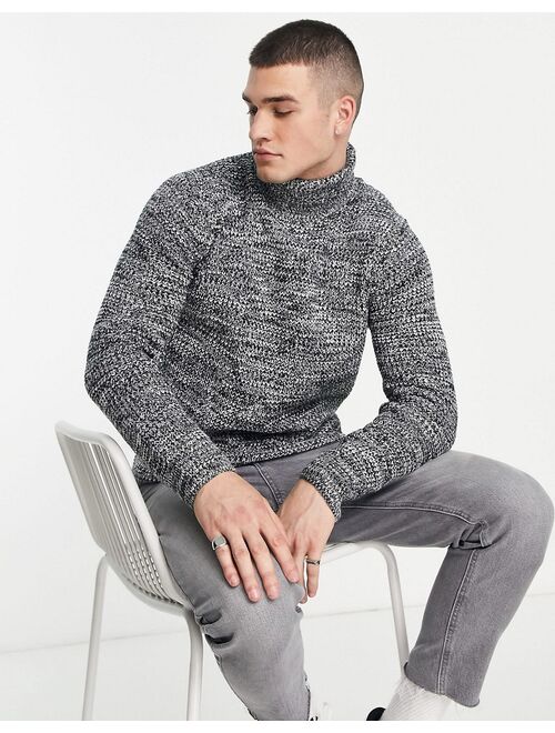 River Island knitted waffle sweater with roll neck in gray and white