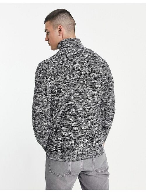 River Island knitted waffle sweater with roll neck in gray and white