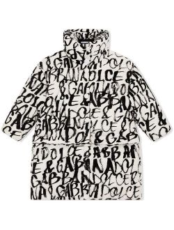 quilted logo-print coat