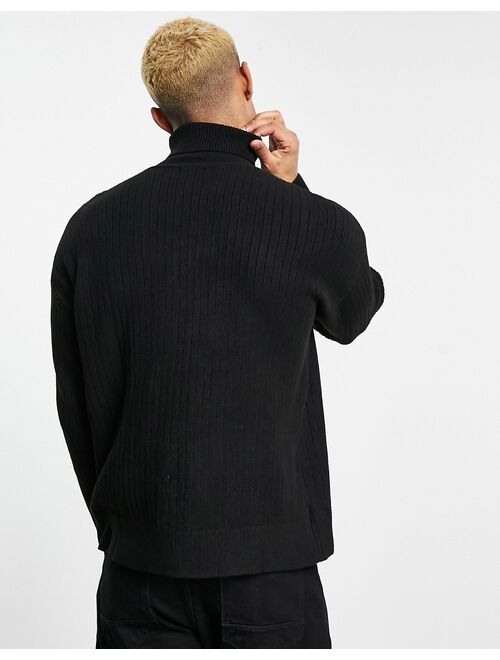 Bershka heavy knit roll neck in black