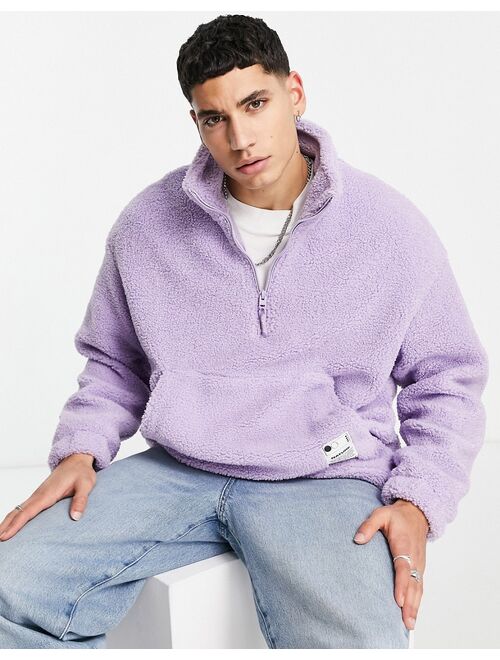 Buy Bershka oversized half zip sweater in lilac teddy online | Topofstyle