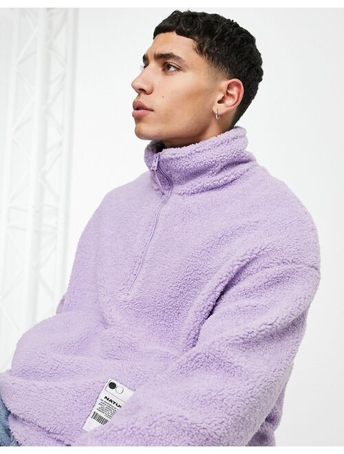 Bershka oversized half zip sweater in lilac teddy