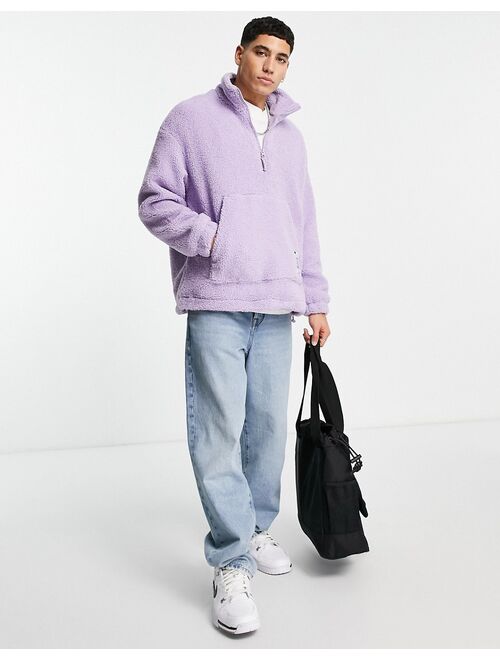 Bershka oversized half zip sweater in lilac teddy