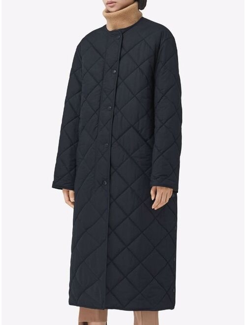 Burberry diamond-quilted nylon collarless coat