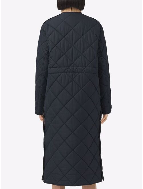 Burberry diamond-quilted nylon collarless coat