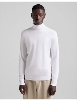 roll neck long sleeve winter sweater in white