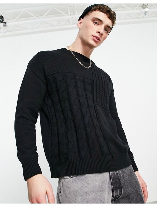 Bershka oversized cable knit sweater in black