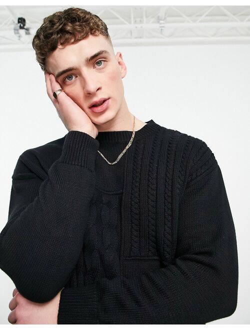 Bershka oversized cable knit sweater in black