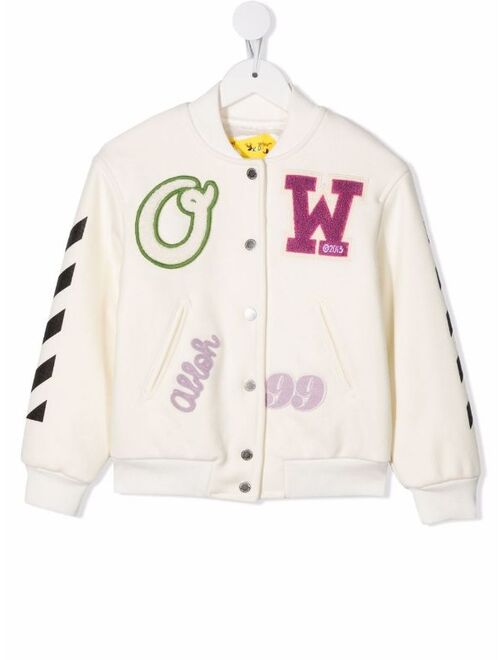 Off-White Kids logo-patch varsity jacket