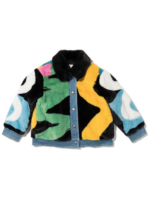 Stella McCartney abstract-pattern artificial fur jacket