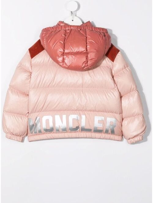 Moncler Enfant metallic logo print puffer jacket