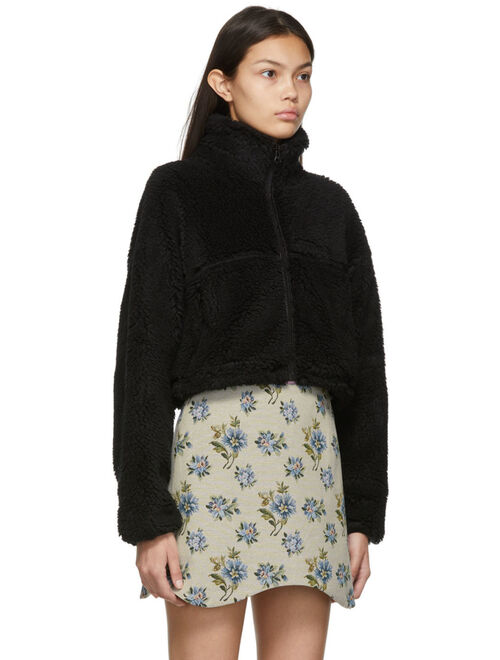 Sandy Liang Black Fleece Wyatt Zip-Up Sweater