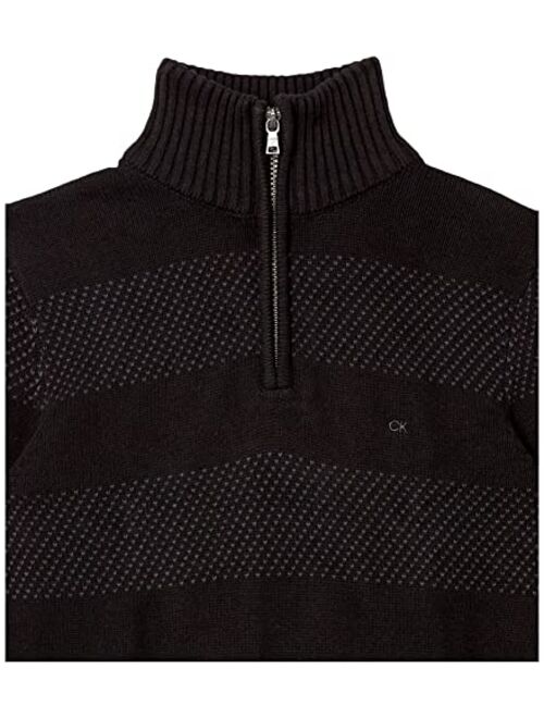 Calvin Klein Boys' Half Zip Pullover Sweater, Ribbed Neckline & Logo Detailing