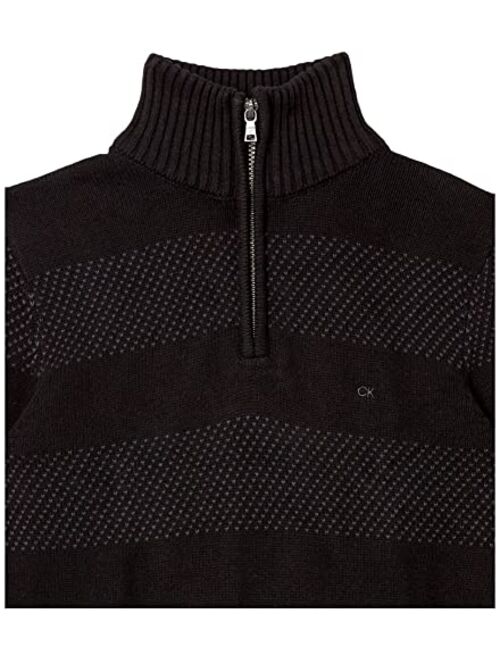Calvin Klein Boys' Half Zip Pullover Sweater, Ribbed Neckline & Logo Detailing