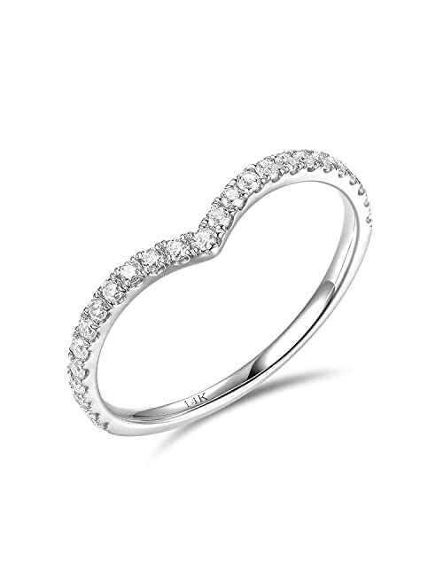 Lamrowfay 14k Gold Moissanite Eternity Wedding Band Creating a Subtly Curved Chevron Shape This Stylish Ring is Perfect on Its Own or Paired with an Engagement Ring