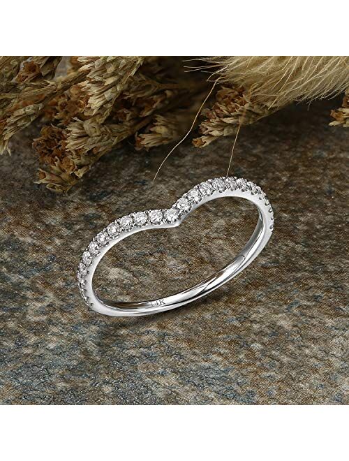 Lamrowfay 14k Gold Moissanite Eternity Wedding Band Creating a Subtly Curved Chevron Shape This Stylish Ring is Perfect on Its Own or Paired with an Engagement Ring