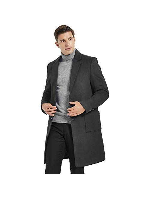 ZHPUAT Men’s Wool Overcoat Long Pea Coat Winter Trench Coat Slim-Fit Business Top Coat