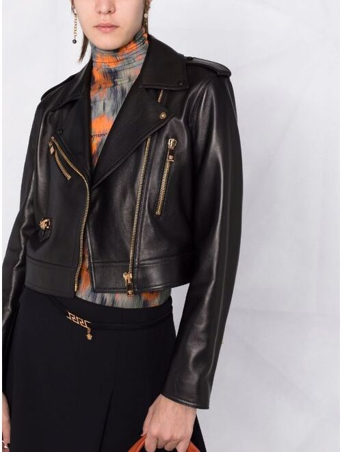 Versace logo-lining cropped biker jacket