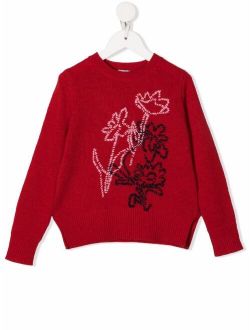 Il Gufo floral-embroidery wool jumper