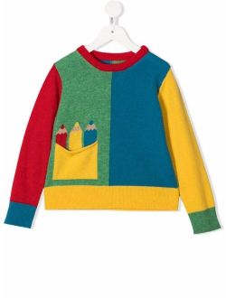 pencil-intarsia colour-block jumper