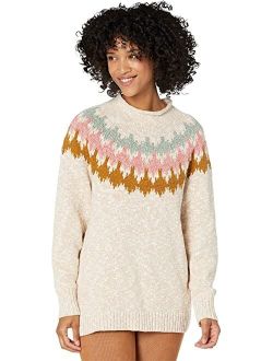 Cotton Ragg Sweater Funnel Neck Pullover Fair Isle