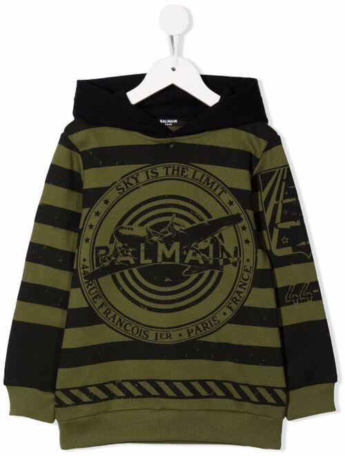 Balmain Kids striped logo-print hoodie