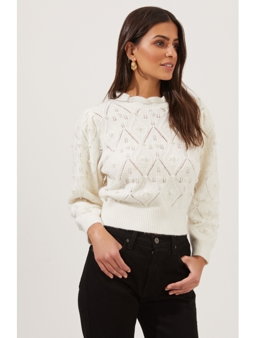 ASTR the Label Taya Embellished Pointelle Frill Neck Sweater Sweater
