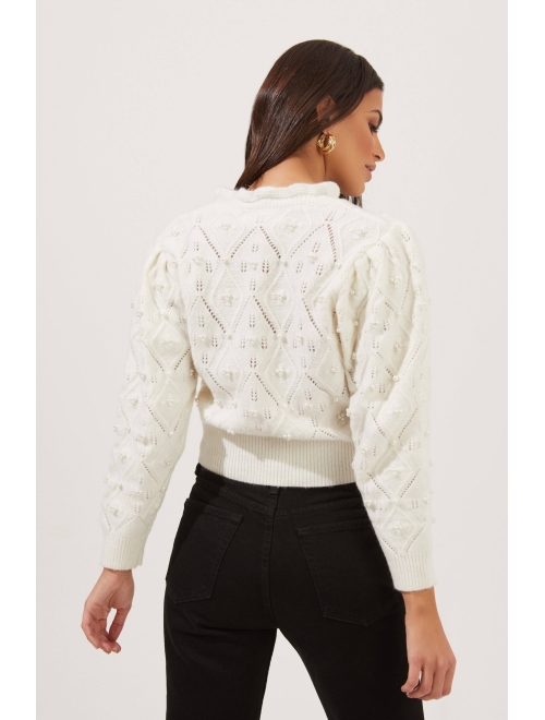 ASTR the Label Taya Embellished Pointelle Frill Neck Sweater Sweater