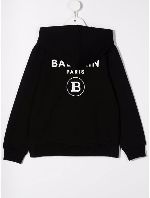 Balmain Kids logo-print zip-up hoodie