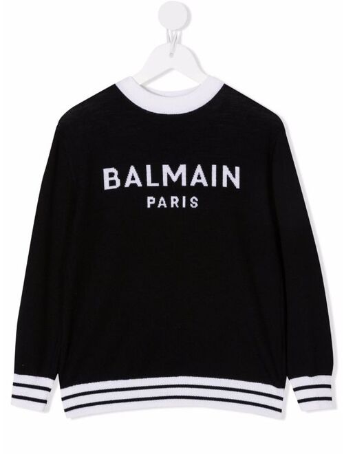Balmain Kids logo-print wool jumper