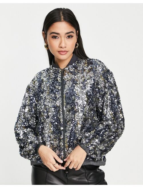 Buy French Connection Binalo sequin bomber jacket in silver - part of a ...