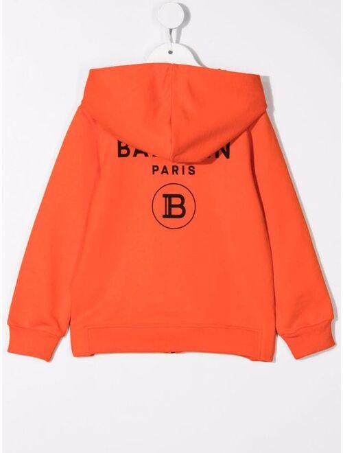 Balmain Kids logo-print zip-up hoodie