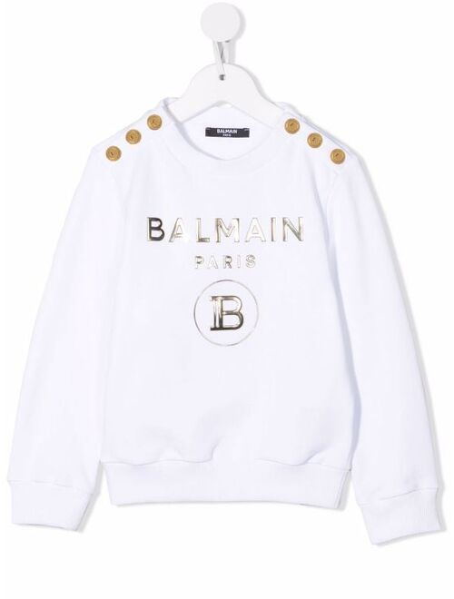 Balmain Kids metallic logo-print long-sleeve sweatshirt