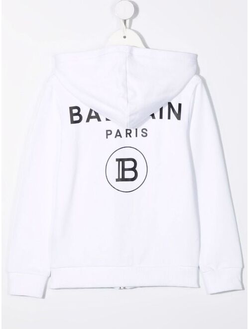 Balmain Kids zip-front logo print hoodie