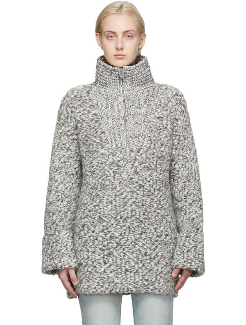 GANNI Off-White & Black Mouline Zip-Up Sweater