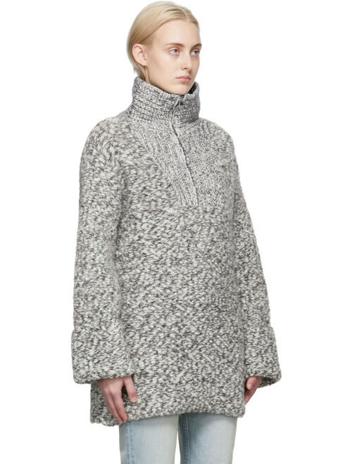 GANNI Off-White & Black Mouline Zip-Up Sweater