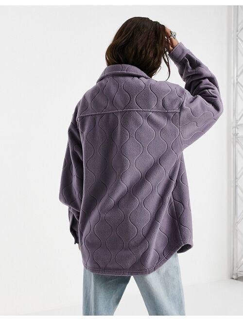 Asos Design fleece shacket in wavy quilt in dusky lilac - part of a set