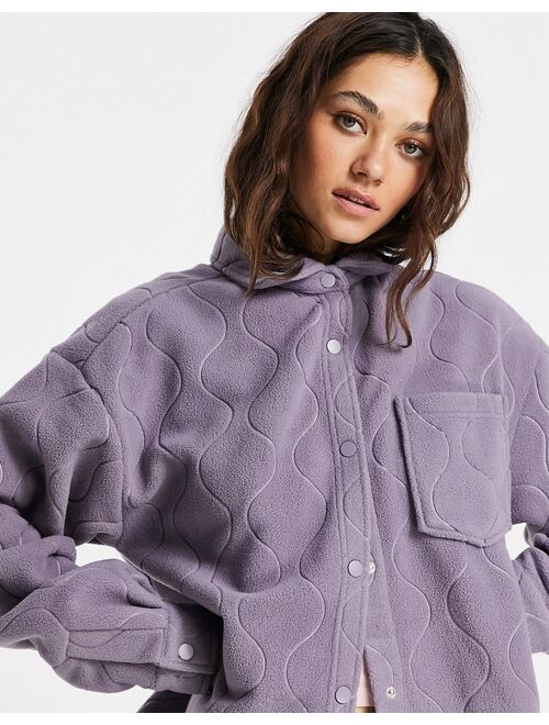 Asos Design fleece shacket in wavy quilt in dusky lilac - part of a set